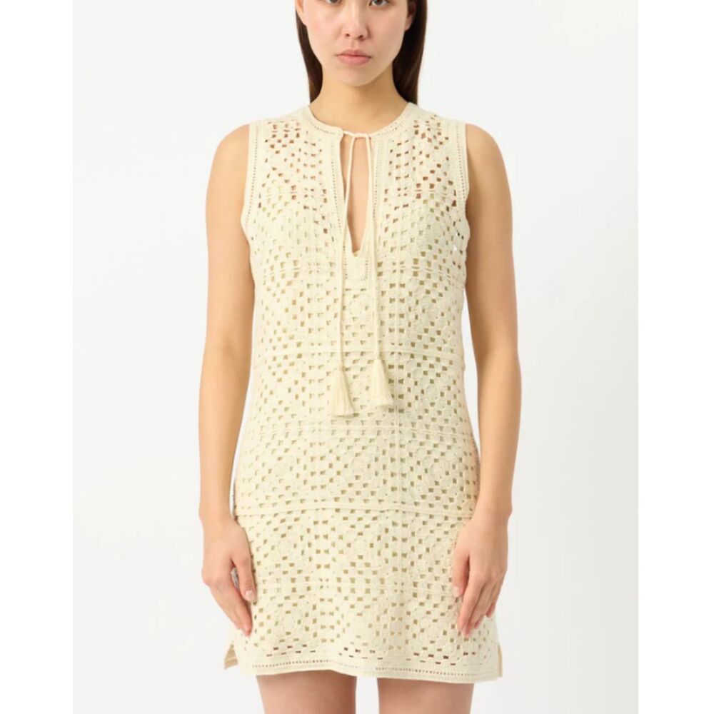 Frame Women's Size Medium Cream Crochet Tassel Popover Mini Dress NWT
